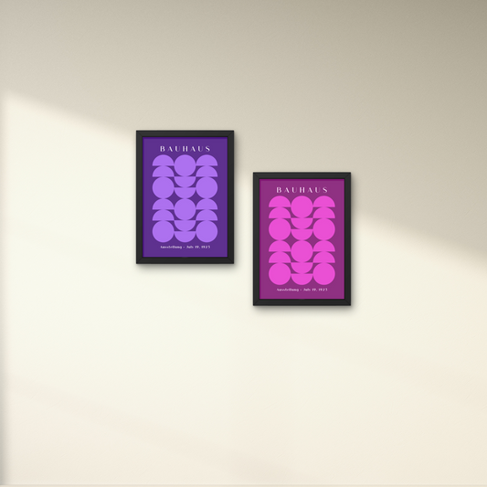 Pair of Bauhaus-inspired abstract art posters in purple and pink, perfect for adding a vibrant touch to any wall.



