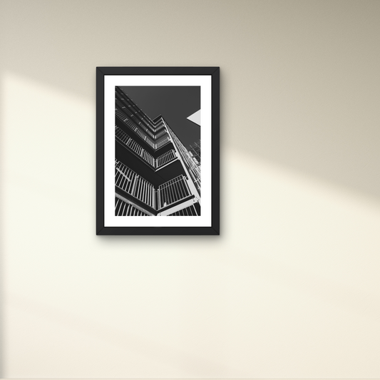 Geometric cityscape grid wall art in black and white, adding a contemporary touch.




