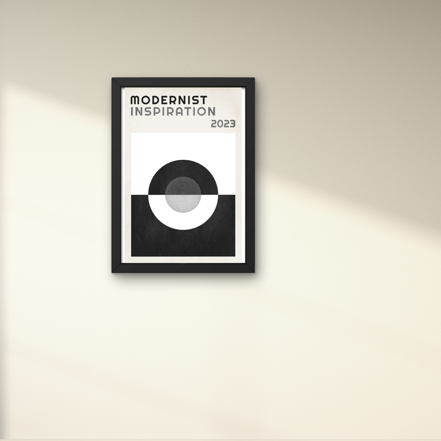 Black and white modernist-inspired wall art poster, framed for minimalist interior wall decor.




