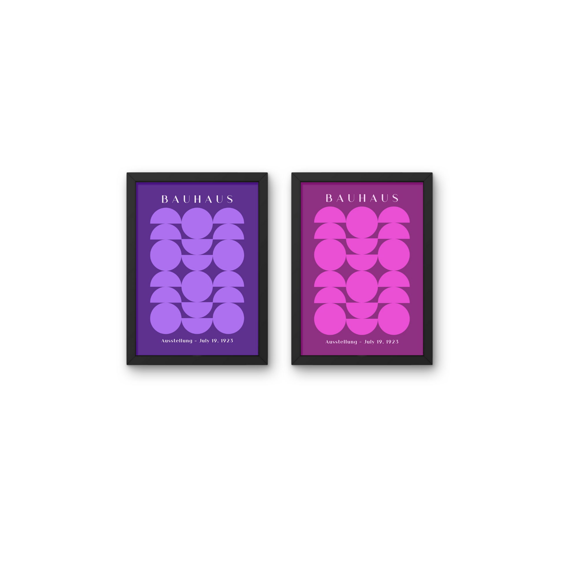 Pair of Bauhaus-inspired abstract art posters in purple and pink, perfect for adding a vibrant touch to any wall.



