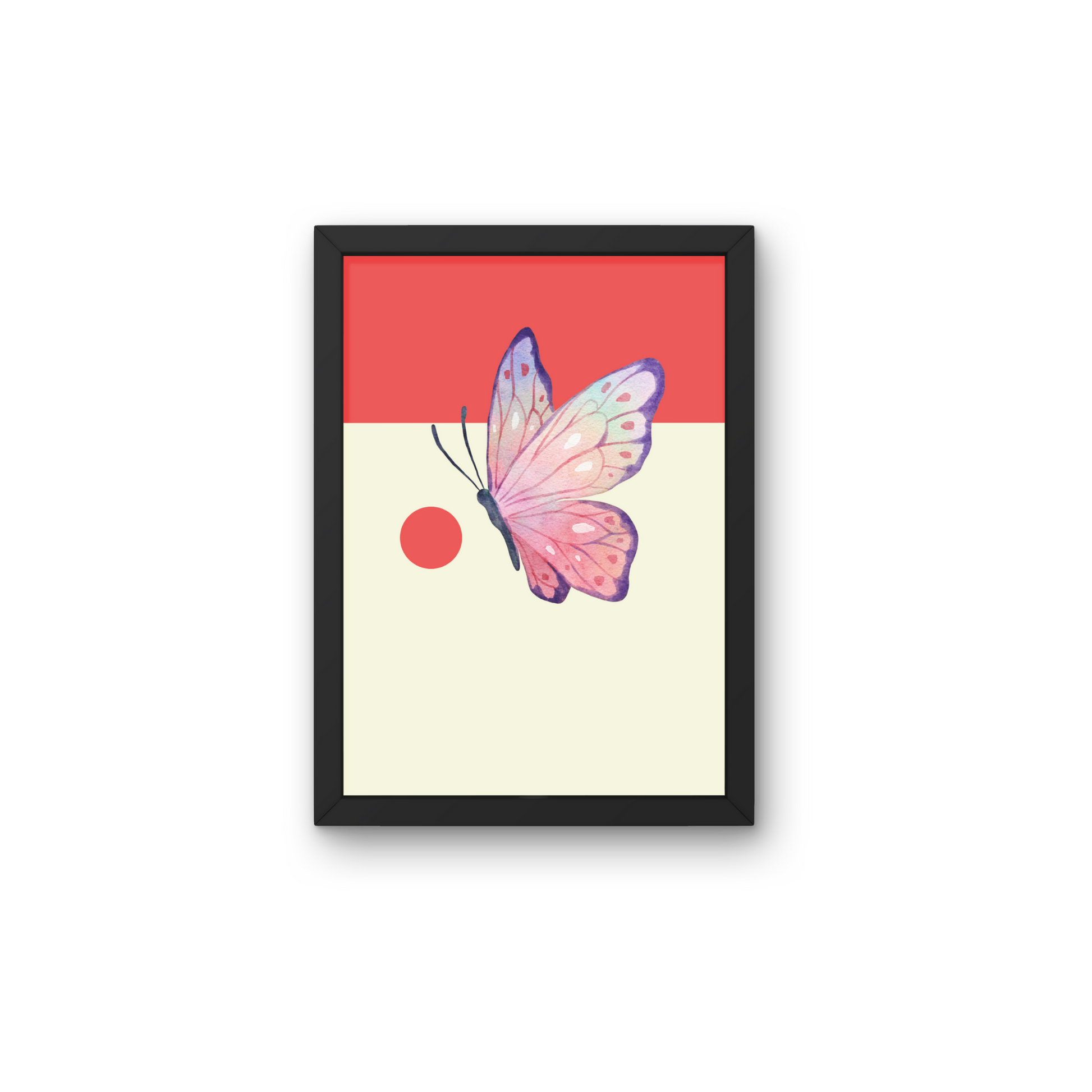 Framed wall art featuring a colorful butterfly on a minimal background, perfect for modern home decor, from The Modern Curated Creations.