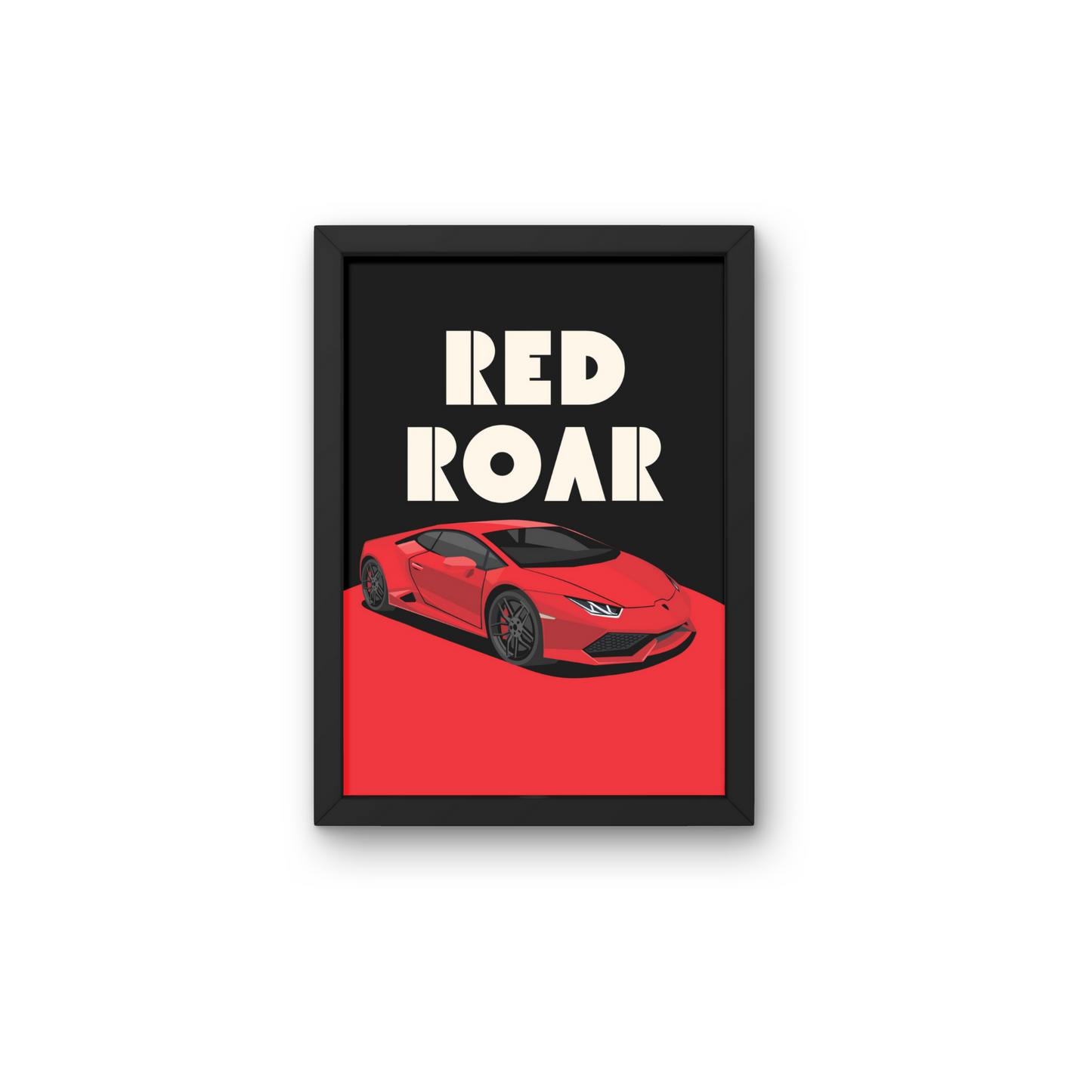 Red sports car artwork titled 'Red Roar,' designed as modern wall art for automotive enthusiasts, perfect for wall decor or wall posters in contemporary spaces.