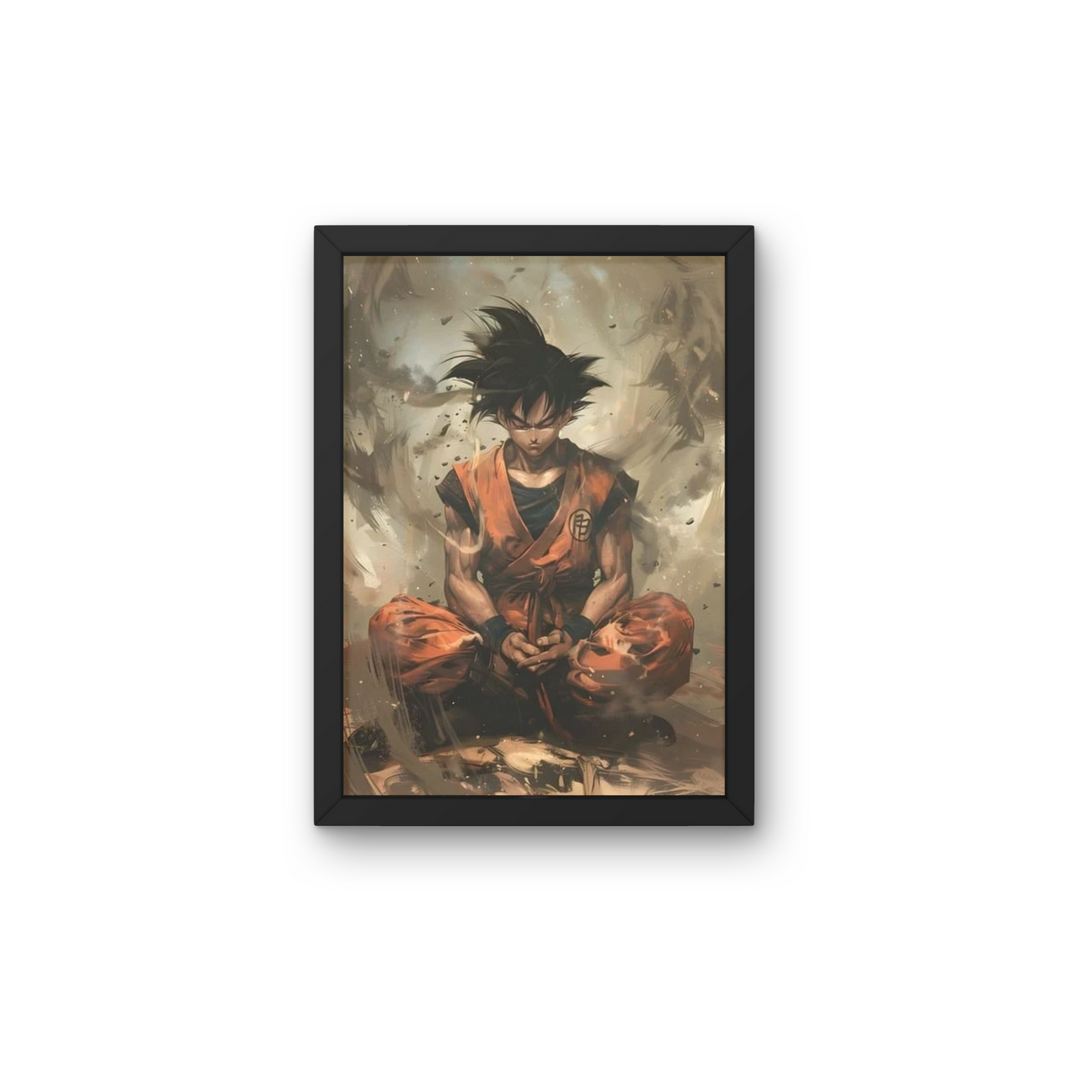 Framed anime wall art of Goku from Dragon Ball, featuring a dynamic and intense design, ideal for modern wall decor, anime wall posters, and personalized room decorations