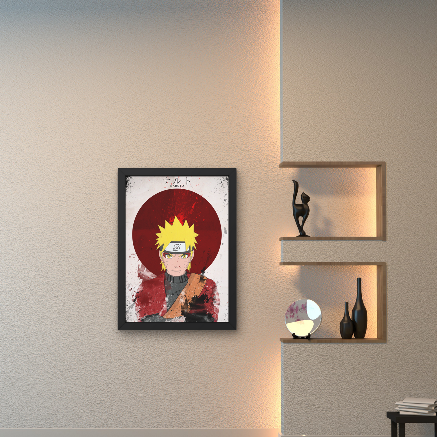 Framed wall art featuring Naruto Uzumaki from the anime Naruto, ideal for anime wall decor and modern wall art design for bedrooms or living rooms.