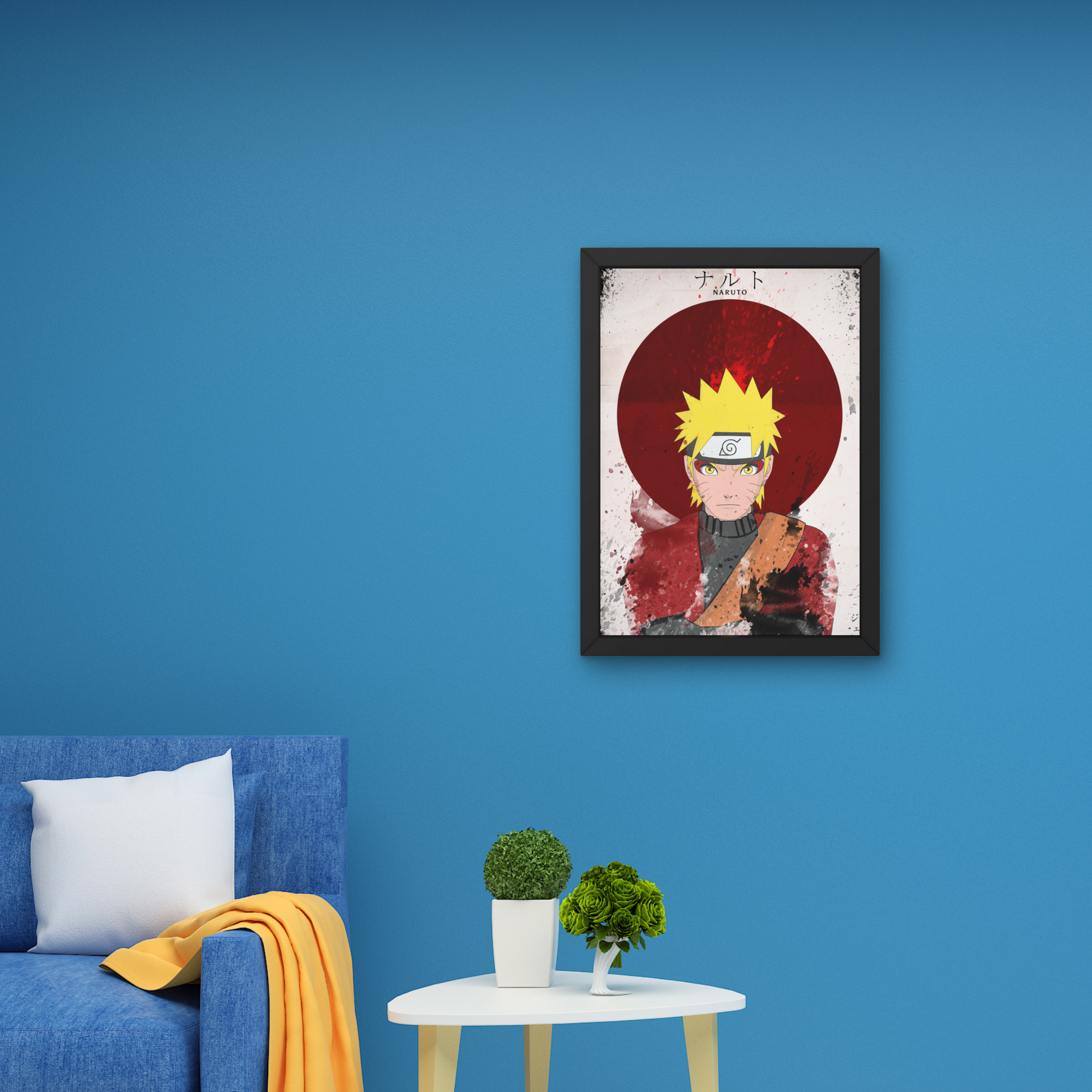 Framed wall art featuring Naruto Uzumaki from the anime Naruto, ideal for anime wall decor and modern wall art design for bedrooms or living rooms.